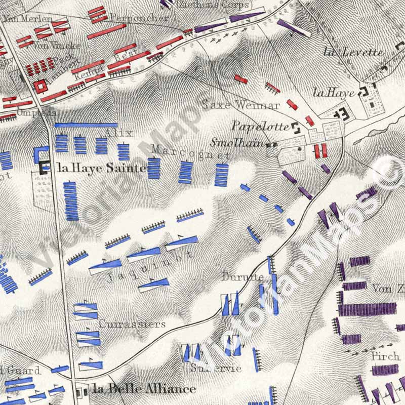 Battle of Waterloo 18th June 1815 Sheet 2nd - Crisis of the Battle. An engraved and hand-coloured map 107, A. K. Johnston, Atlas to Alison's History of Europe, 1850 art print poster canvas gift