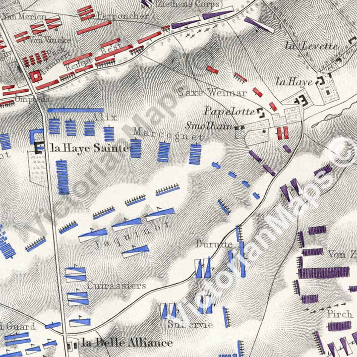 Battle of Waterloo 18th June 1815 Sheet 2nd - Crisis of the Battle. An engraved and hand-coloured map 107, A. K. Johnston, Atlas to Alison's History of Europe, 1850 art print poster canvas gift
