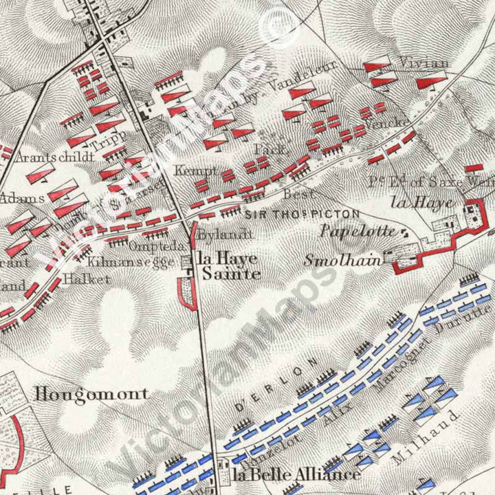 Battle of Waterloo 18th June 1815; Sheet 1st - Morning of the Battle. An engraved and hand-coloured map 106, A. K. Johnston, Atlas to Alison's History of Europe, 1850 art print poster canvas gift