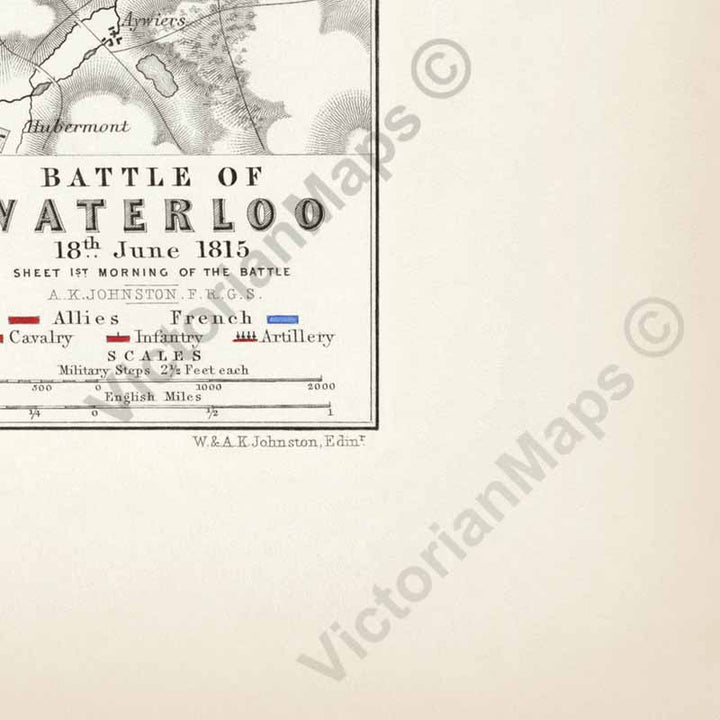 Battle of Waterloo 18th June 1815; Sheet 1st - Morning of the Battle. An engraved and hand-coloured map 106, A. K. Johnston, Atlas to Alison's History of Europe, 1850 art print poster canvas gift