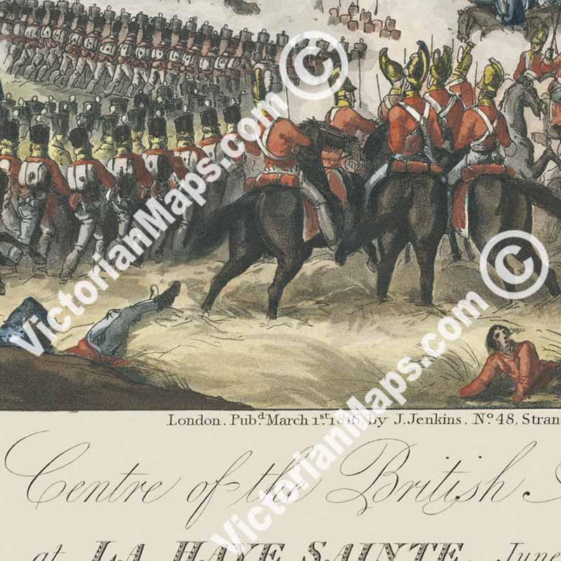 Centre of the British Army at La Haye Sainte, Waterloo, June 18th, 1815 - an engraving by T. Sutherland, 1816 art print poster canvas gift