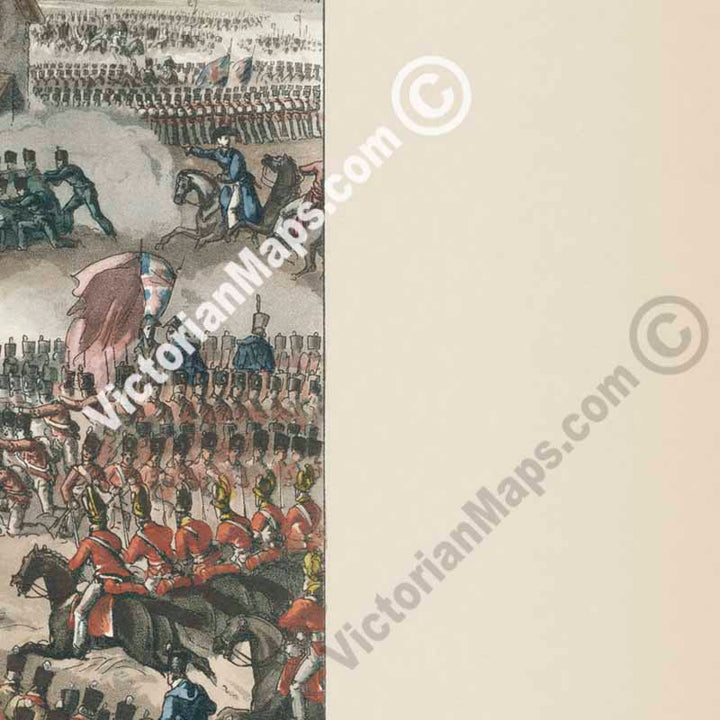 Centre of the British Army at La Haye Sainte, Waterloo, June 18th, 1815 - an engraving by T. Sutherland, 1816 art print poster canvas gift