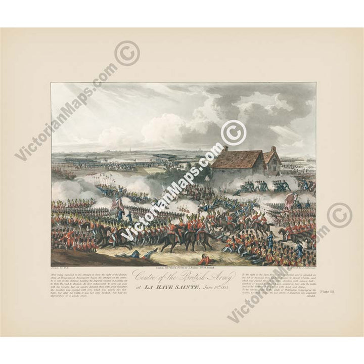 Centre of the British Army at La Haye Sainte, Waterloo, June 18th, 1815 - an engraving by T. Sutherland, 1816 art print poster canvas gift