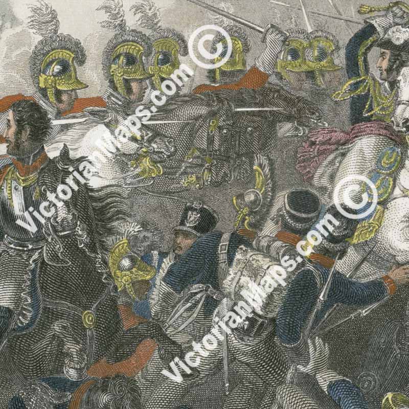 The Decisive Charge of the Life Guards at Waterloo - hand-coloured engraving L. Clennell, 1860 art print poster canvas gift
