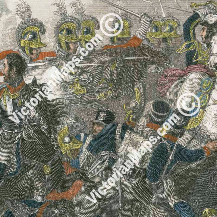 The Decisive Charge of the Life Guards at Waterloo - hand-coloured engraving L. Clennell, 1860 art print poster canvas gift