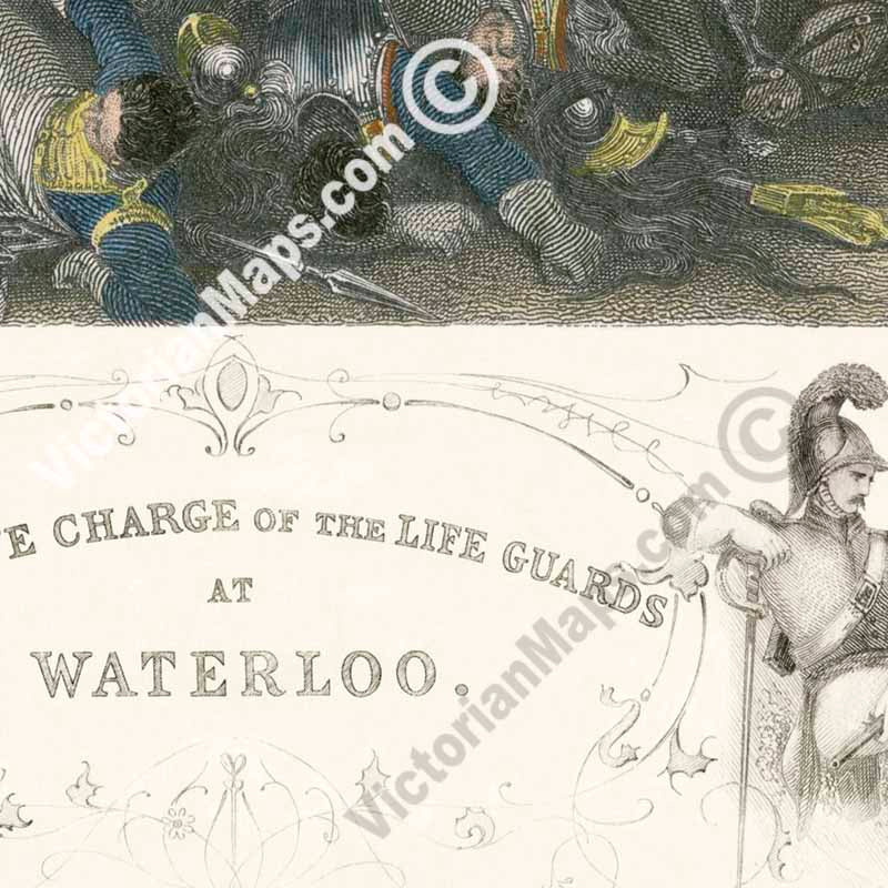 The Decisive Charge of the Life Guards at Waterloo - hand-coloured engraving L. Clennell, 1860 art print poster canvas gift