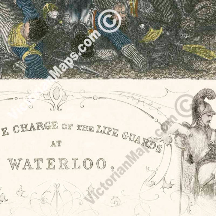 The Decisive Charge of the Life Guards at Waterloo - hand-coloured engraving L. Clennell, 1860 art print poster canvas gift