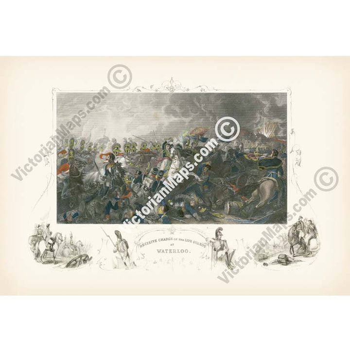 The Decisive Charge of the Life Guards at Waterloo - hand-coloured engraving L. Clennell, 1860 art print poster canvas gift