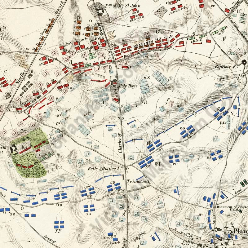 Plan of the Waterloo Battle 18 June 1815 Bataille de Mont-Saint-Jean W.B. Craan 1816 art print poster canvas gift present soldier officer