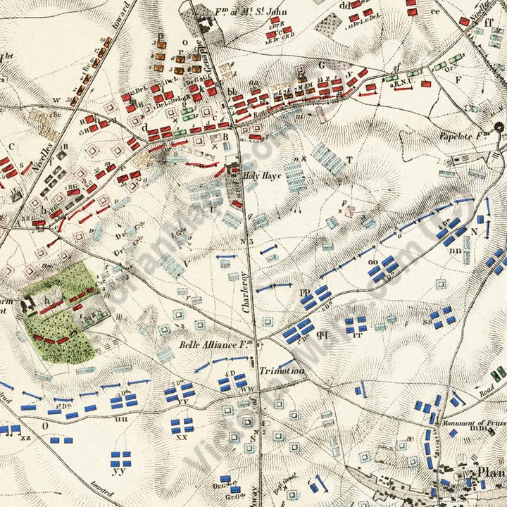 Plan of the Waterloo Battle 18 June 1815 Bataille de Mont-Saint-Jean W.B. Craan 1816 art print poster canvas gift present soldier officer