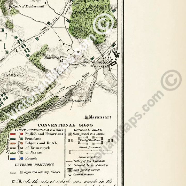 Plan of the Waterloo Battle 18 June 1815 Bataille de Mont-Saint-Jean W.B. Craan 1816 art print poster canvas gift present soldier officer