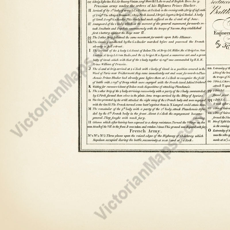 Plan of the Waterloo Battle 18 June 1815 Bataille de Mont-Saint-Jean W.B. Craan 1816 art print poster canvas gift present soldier officer