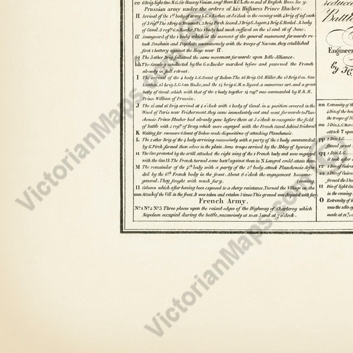 Plan of the Waterloo Battle 18 June 1815 Bataille de Mont-Saint-Jean W.B. Craan 1816 art print poster canvas gift present soldier officer