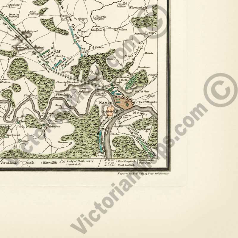 An Historical Map & Plan of the Campaign in Belgium, A.D. 1815... Battles of Waterloo, Ligny, Quatre-Bras... by S. Hall, J. Booth, 1816