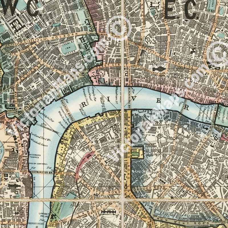Whitbread's New Plan of London - a map of Victorian London by Josiah Whitbread, 1858 art print poster canvas gift