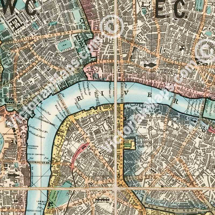 Whitbread's New Plan of London - a map of Victorian London by Josiah Whitbread, 1858 art print poster canvas gift