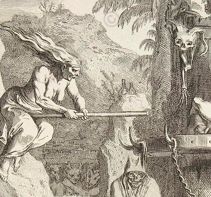 Witches' Sabbath I  - an occult print engraved by C. Gillot, 1700 art poster canvas gift