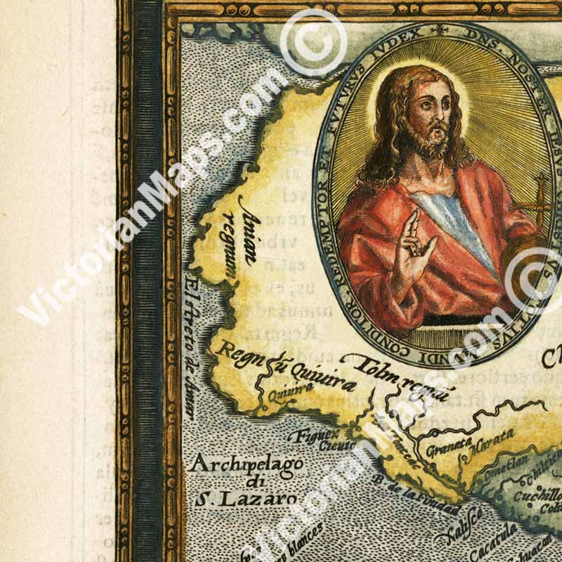 Typus Orbis Terrarium - an Elizabethan world map with Jesus Christ inset showing mythical lands by Matthias Quad, 1596 art print poster canvas gift