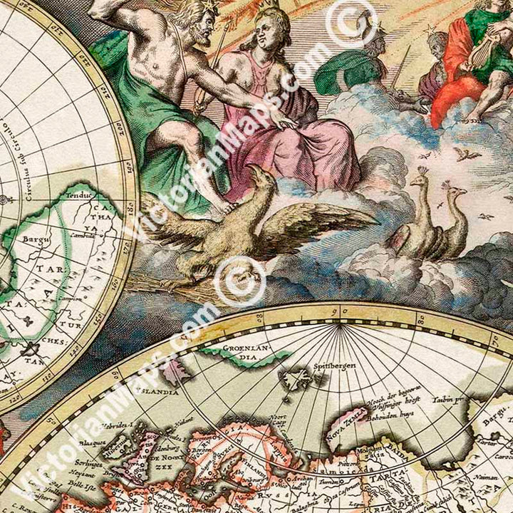 Map of the World Nova Totius Terrarium Orbis Tabula by Gerardus van Schagen & Frederic de Wit, 1689 art print poster canvas gift