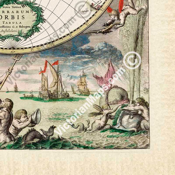 Map of the World Nova Totius Terrarium Orbis Tabula by Gerardus van Schagen & Frederic de Wit, 1689 art print poster canvas gift