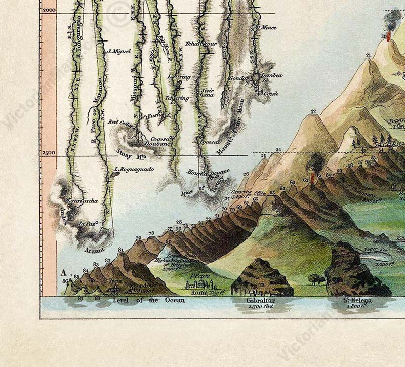 World Principal Mountains and Rivers, a comparative chart by Darton & Gardner, 1823 art print poster canvas gift